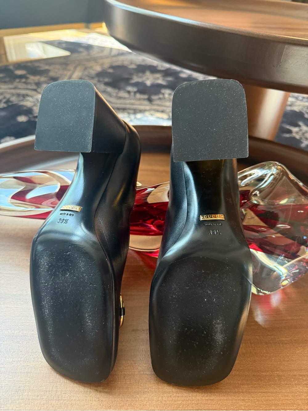 Gucci Black Leather Horsebit Block Heels - Picture 6 of 8